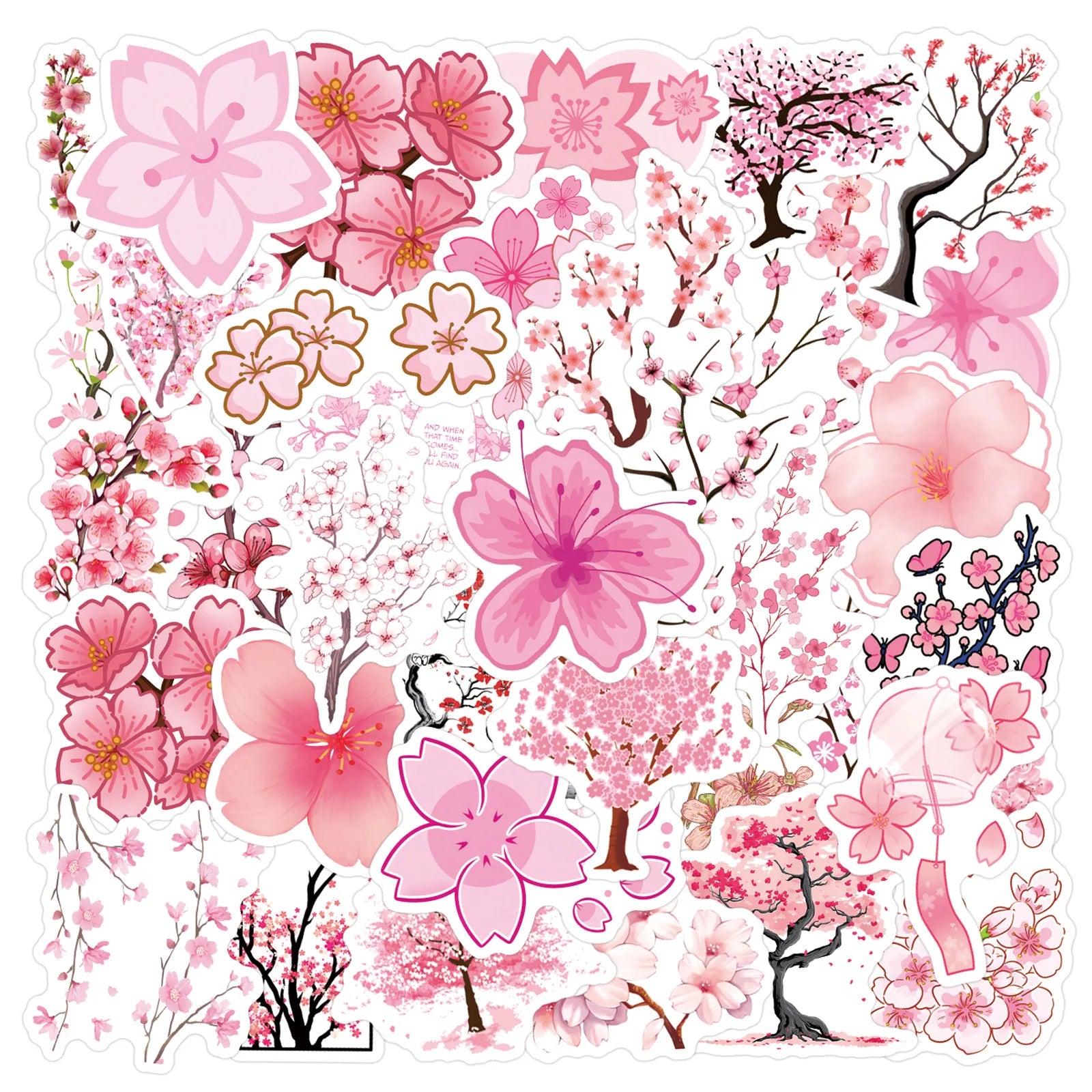 55Pcs Beautiful Sakura Pink Graffiti Stickers for Luggage Wall Decor Cartoon Flower Tokyo Sticker