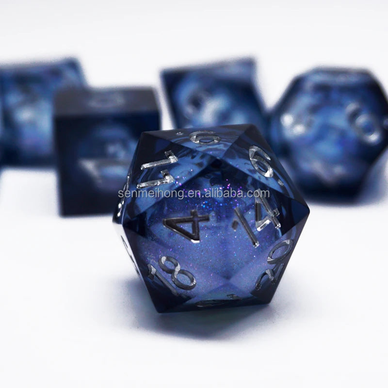 New Design Liquid Core Dice Set DND Polyhedral Resin Dice With Sharp Edges RPG Dungeons Board Games Custom sharp Dice