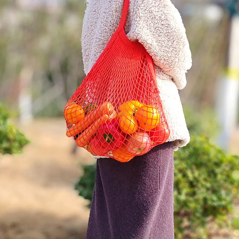 Eco Friendly Durable Cotton Mesh Tote Grocery Bags with Shoulders