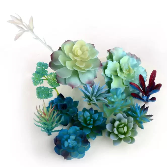 Artificial Succulent Cactus Plastic Blue Plant Unpotted 12 Pack Mini Plant for Home DIY Small Desert Plastic Plant Decoration