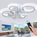 Low Profile White Flush Mount Modern Luxury Crystal Stainless Steel LED Ceiling Fan Light Dimmable Remote Control for Home