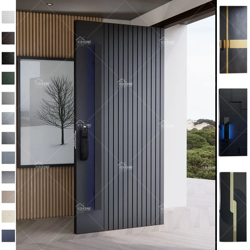 Foshan Yohome Door Modern Main Front Entry Doors Hotel Cast Aluminum Security Pivot Exterior Door with Smart Lock