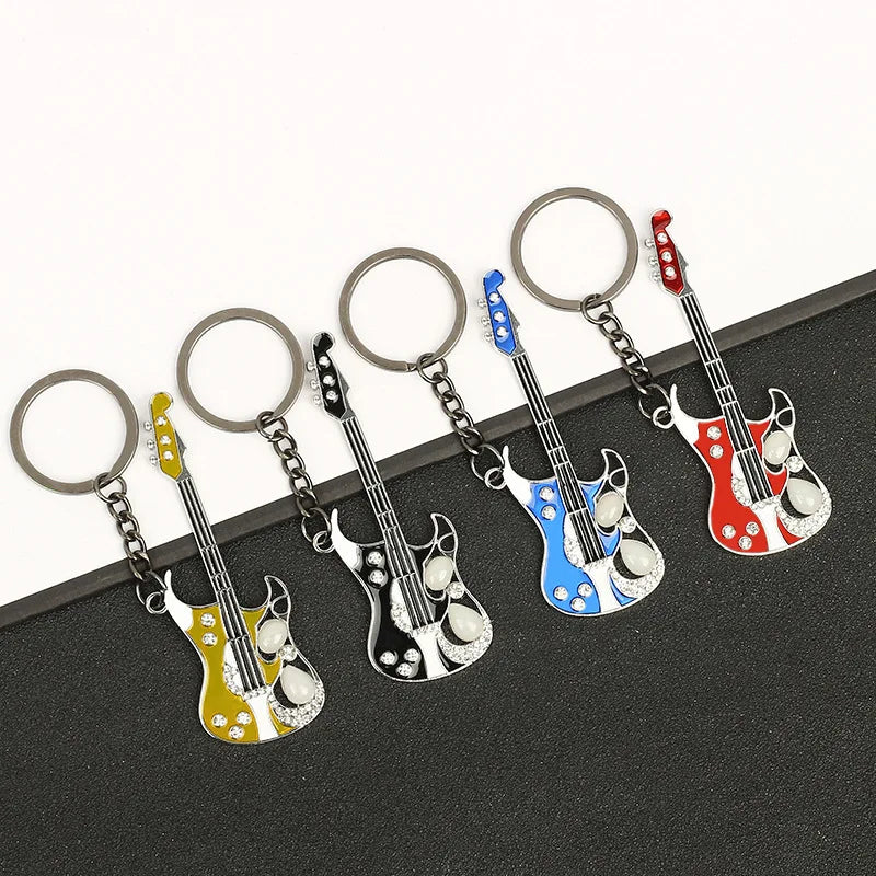 Cute Promotaionl Gift Enamel Metal Little Sublimation Guitar Keychain Accessories