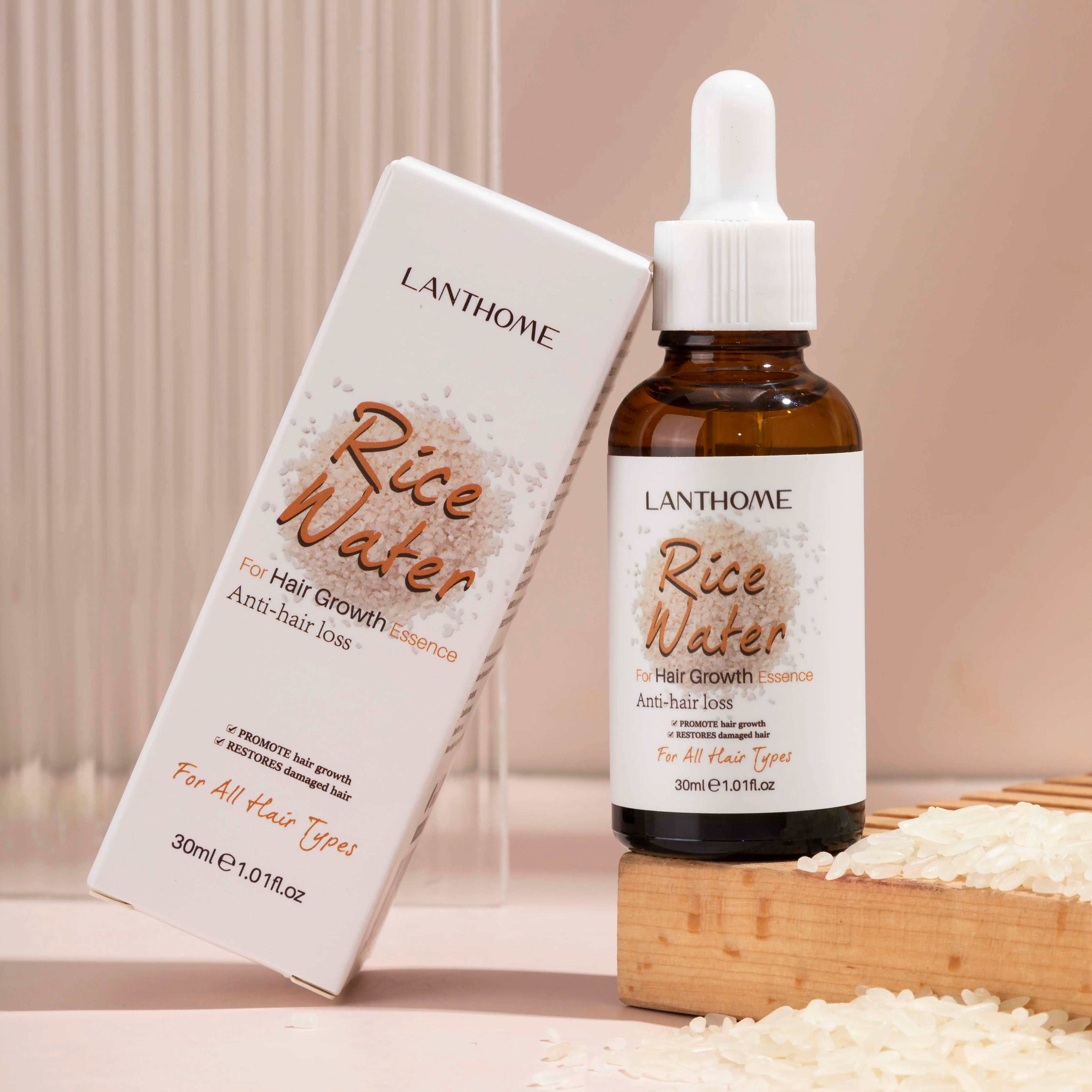 Lanthome Natural Private Label Anti Loss Regrowth Scalp Bright Rice Water Serum Oil for Hair Care Fast Hair Growth Oil Products