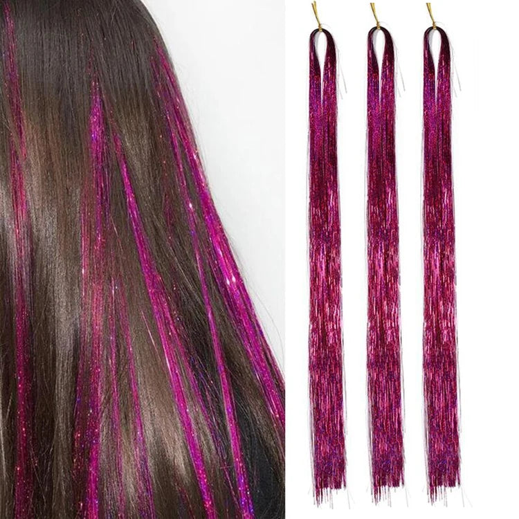 Hair Tinsel Strands Long Straight Hair Extensions Party Highlight Hair Sparkling Shiny