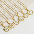 Necklace 18k Gold Plated Stainless Steel Hexagon Shell Letter Pendant Necklace for Women