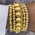 7 Pcs Punk Gold Plating Square Multi-Layer Bracelet Bead Elasticity Stacked Bangles for Women Fashion Jewelry