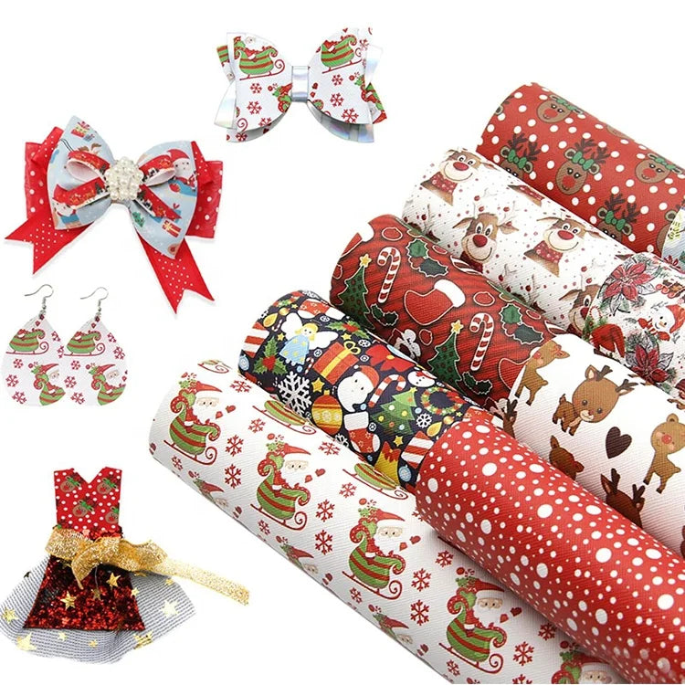 Custom Printed Faux Leather Cover Christmas Design Pu Leather Sheets for Crafting Gift