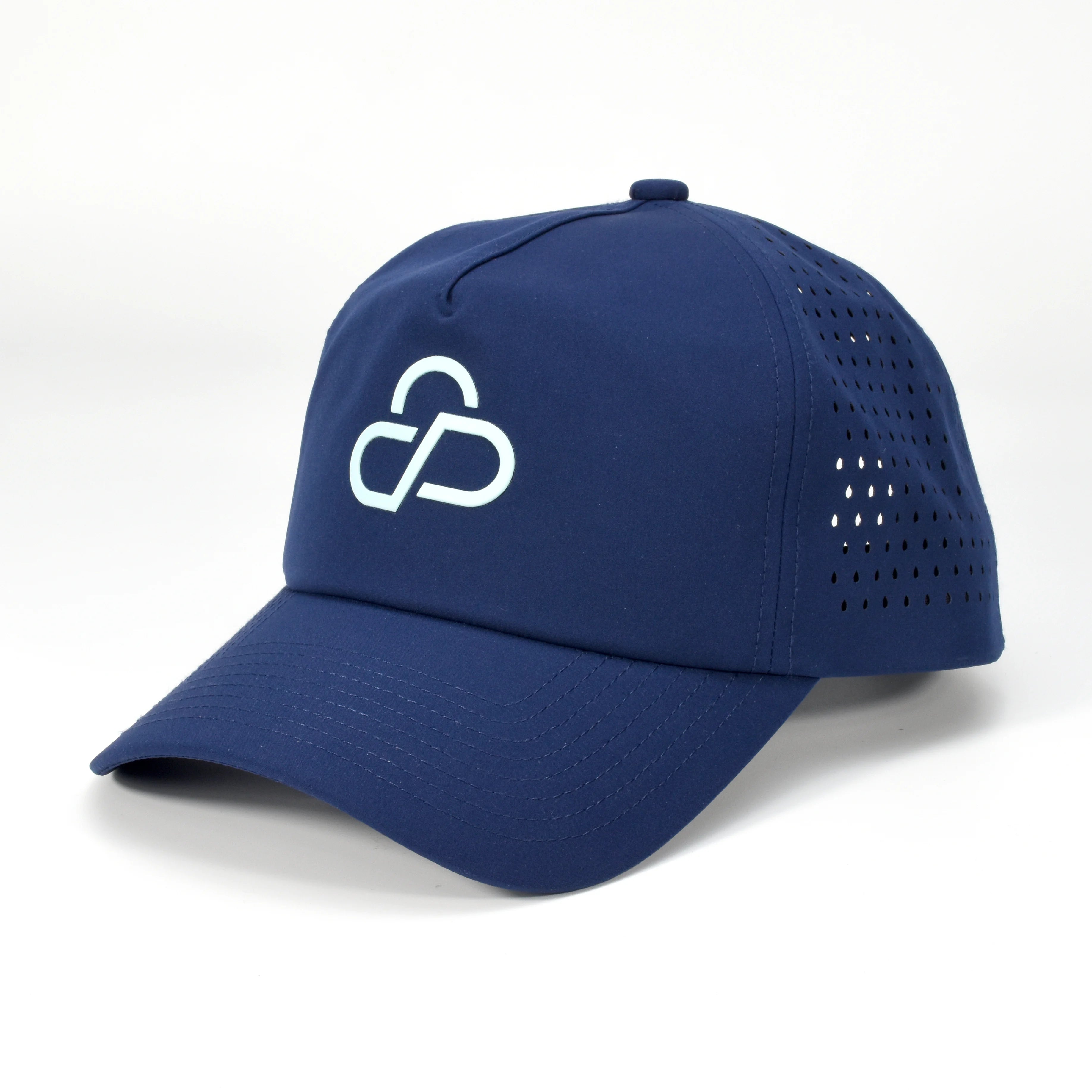 OEM/ODM Men's Sporty 5-Panel Baseball Cap Waterproof Quilted Fabric Soft Top with Laser Drilling 3D Rubber Patch Custom Logo