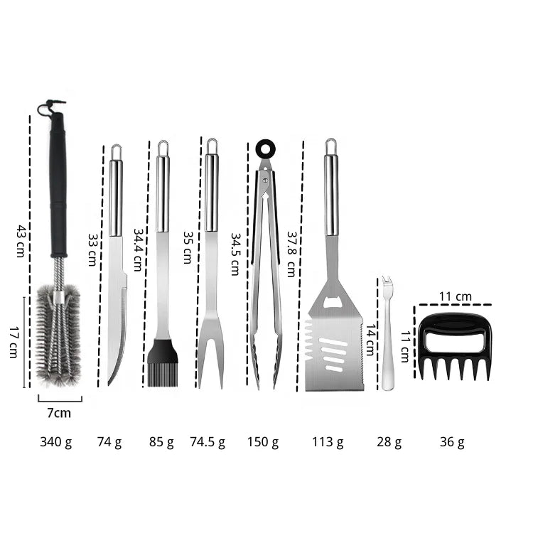 Metal Grill Set Stainless Steel Silver/Gold Heat Resistant Portable Best Cleaning Brush Spatula Tongs Scraper Food Grade