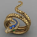2021 Fashion Animal Jewelry Various Diamond Cubic Zirconia Antique Gold Green Eye Protecting Snake Ring