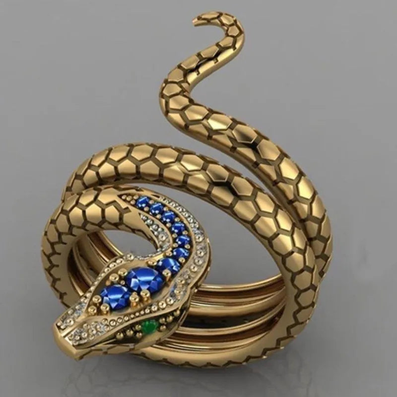 2021 Fashion Animal Jewelry Various Diamond Cubic Zirconia Antique Gold Green Eye Protecting Snake Ring