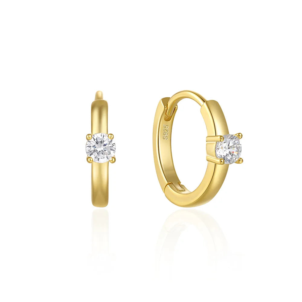 Fashion Minimalist Jewelry 925 Sterling Silver Diamond Earrings Four Claw Round Zircon Gold Plated Hoop Earrings Ear Buckle