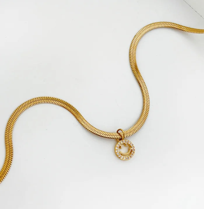 New Arrive Stainless Steel Pave Smile Necklace Pendants Women Cute African Cz Stone Zircon Smile Face Necklace Women