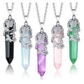 Fashionable Stainless Steel Long Chain Necklace Natural Healing Crystal Quartz Rose Hexagonal Prism Agate Stone Pendant Jewelry
