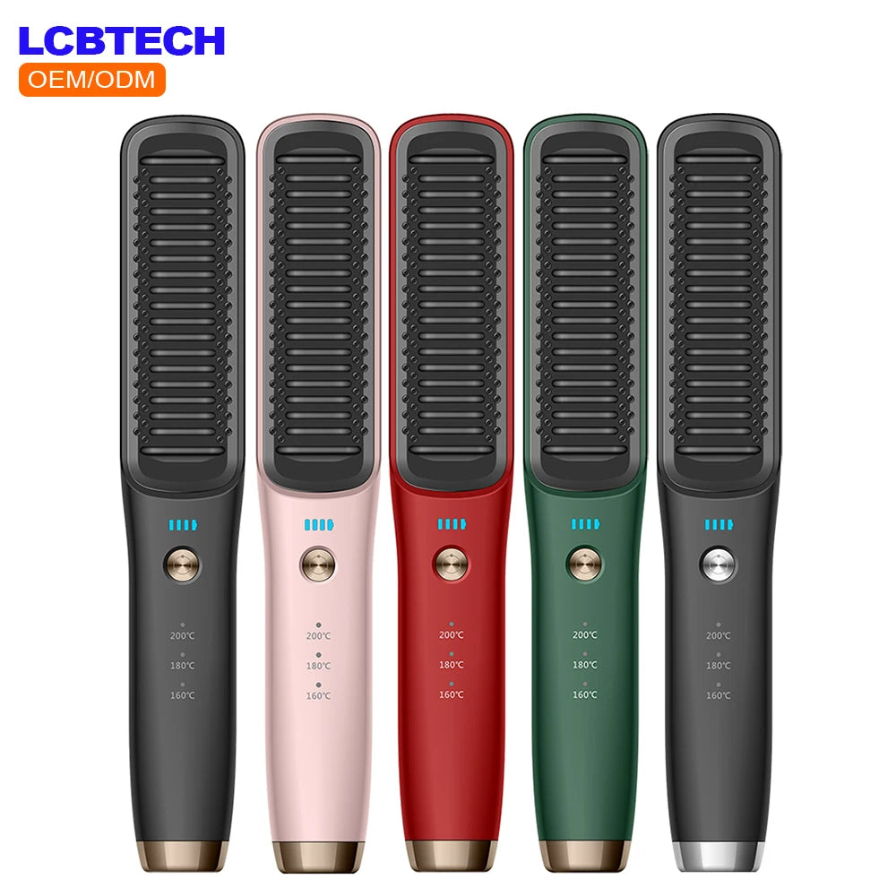 2022 New Design Cordless Hair Straightener Brush USB Rechargeable Hot Comb Hair Flat Iron Enhanced Ionic Straightening Brush