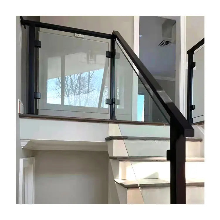 Customized Black Coating Stainless Steel and Glass Balustrade Handrail for Indoor Use for Stairs Villas or Malls