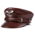 R071 Men's Outdoor Leisure Leather Hat Cowhide Skin Flat Top Black Hat with 3D Embroidery for Cycling and Fishing