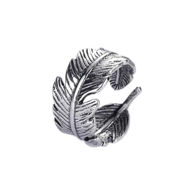Daily Wear Streetwear Oxidized Antique Silver Plated Indian Feather Rings for Women