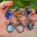 Vintage Children's Flower Pendant Healing Crystal Tiger's Eye Amethyst Lapis Stone Bead Charm Supplies DIY Jewelry