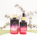 1oz Black Red Gradient Oblate Cosmetic Jars and Bottles Set for Hair Serum with Dropper Top