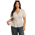 Women Plus Size Polka Dot Print Shirt Lace Folded Lotus Leaf Short Sleeved Summer Shirt