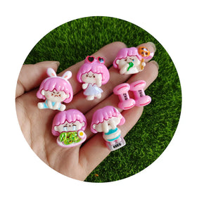 Kawaii Resin Shiny Girl Head Series Flat Back Cabochons for Decoration Scrapbooking DIY Jewelry Crafts Deco Parts