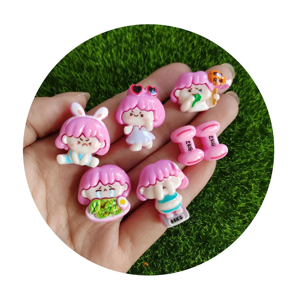 Kawaii Resin Shiny Girl Head Series Flat Back Cabochons for Decoration Scrapbooking DIY Jewelry Crafts Deco Parts