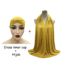 Wholesale Hijab Muslim Women Modal Elastic Bottom Cap Forehead Cross Cap Cotton Jersey Hijab Set With Matching Colors Underscarf