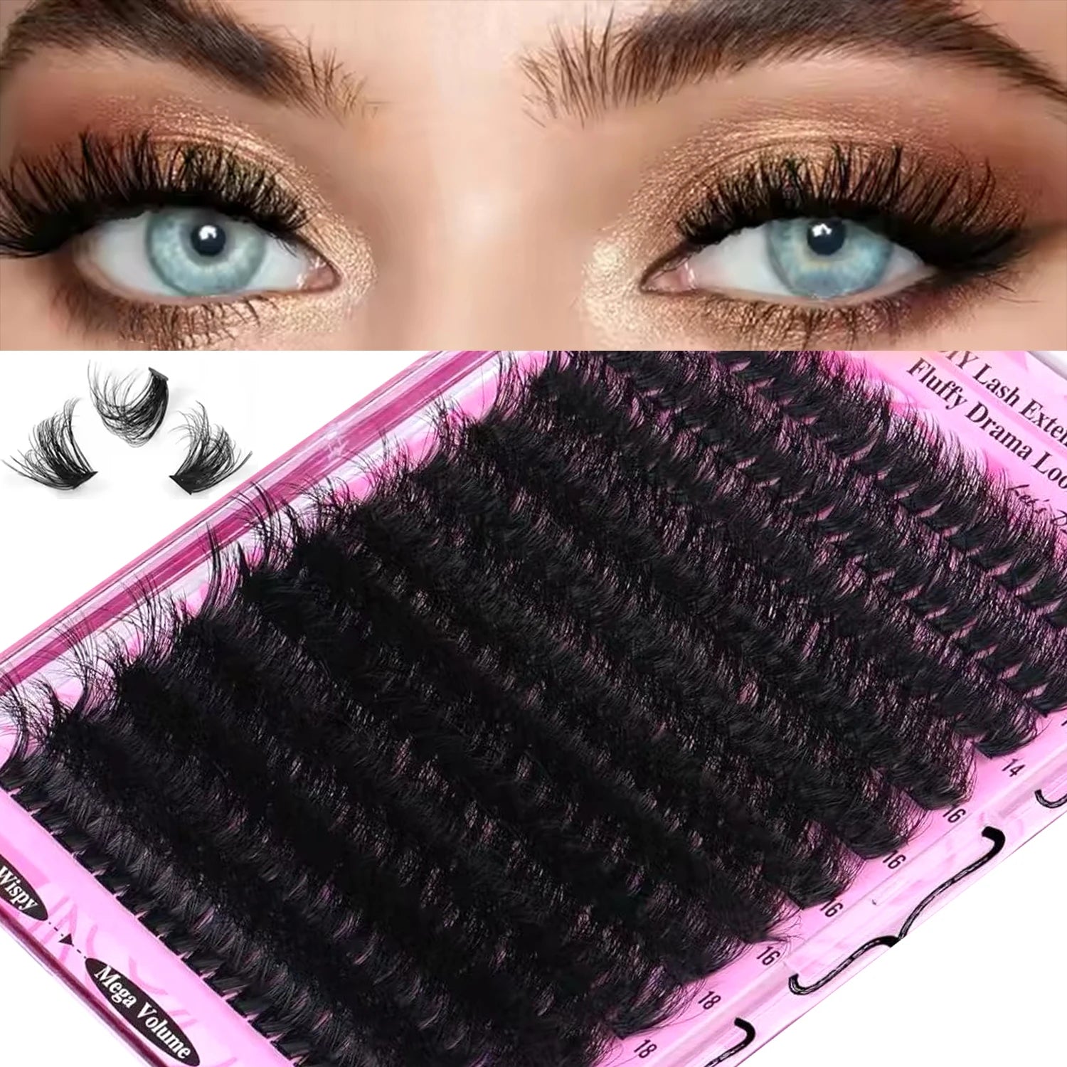 Hot Selling 3D Fluffy DIY Eyelash Extensions 100P 200P Thick Volume Cluster Lashes 14-20mm Mixed Length Private Label Lashes