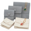 Customized Luxury Logo Beige Suede Jewelry Bags Drawstring Bag Mini Accessories Pouch Hot Stamping Microfiber Jewelry Packing