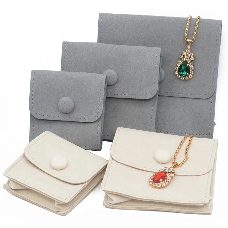 Customized Luxury Logo Beige Suede Jewelry Bags Drawstring Bag Mini Accessories Pouch Hot Stamping Microfiber Jewelry Packing