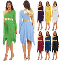 Custom Women Praise Dance Worship Long Dress Metallic Gold Color Block Long Sleeve Stage Dancewear