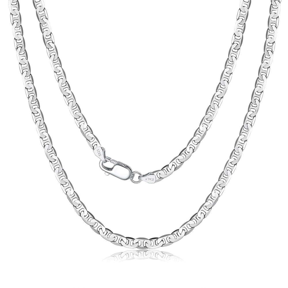 RINNTIN SC78 Italian Solid 925 Sterling Silver 5.0mm Flat Mariner Chain Necklace for Women Men