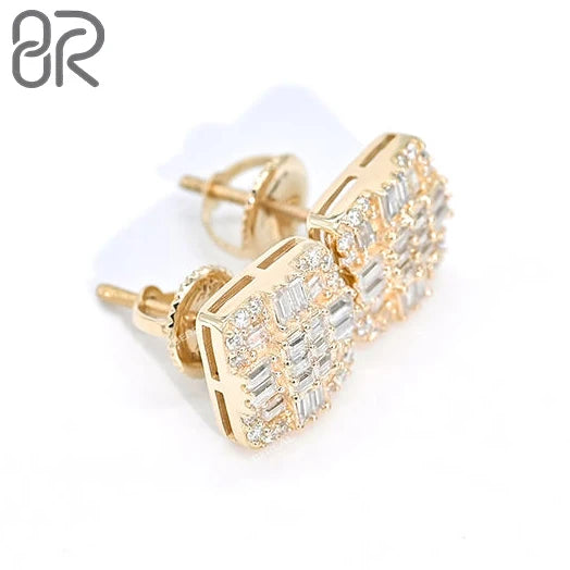 Fast Delivery Vvs Mossanite Diamond Earrings Pass Diamond Tester Baguette Cut Iced Out 10K 14K 18K Solid Pure Gold Fine Earring
