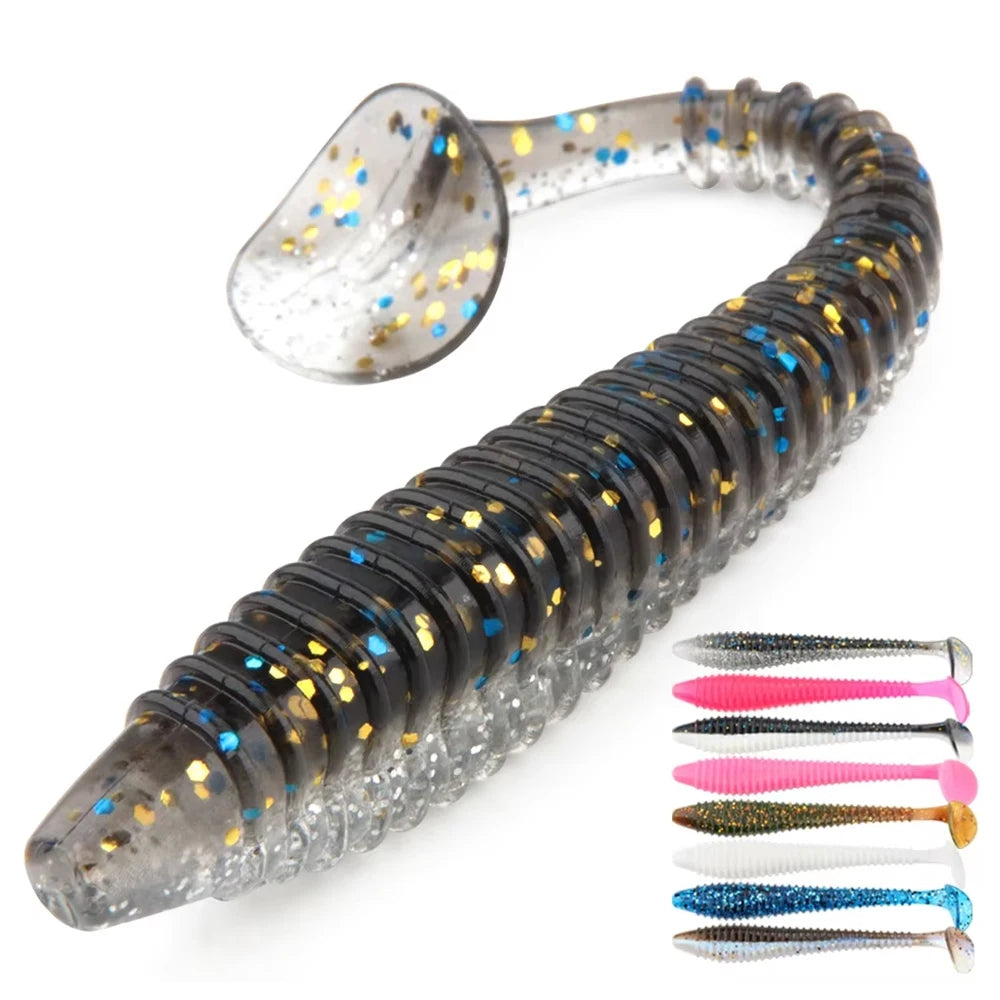 Spinpoler Ribbed Paddle Tail Swimbait Soft Fishing Lure 5in/0.4oz Plastic Bait for Bass Saltwater/Freshwater Fish Worm