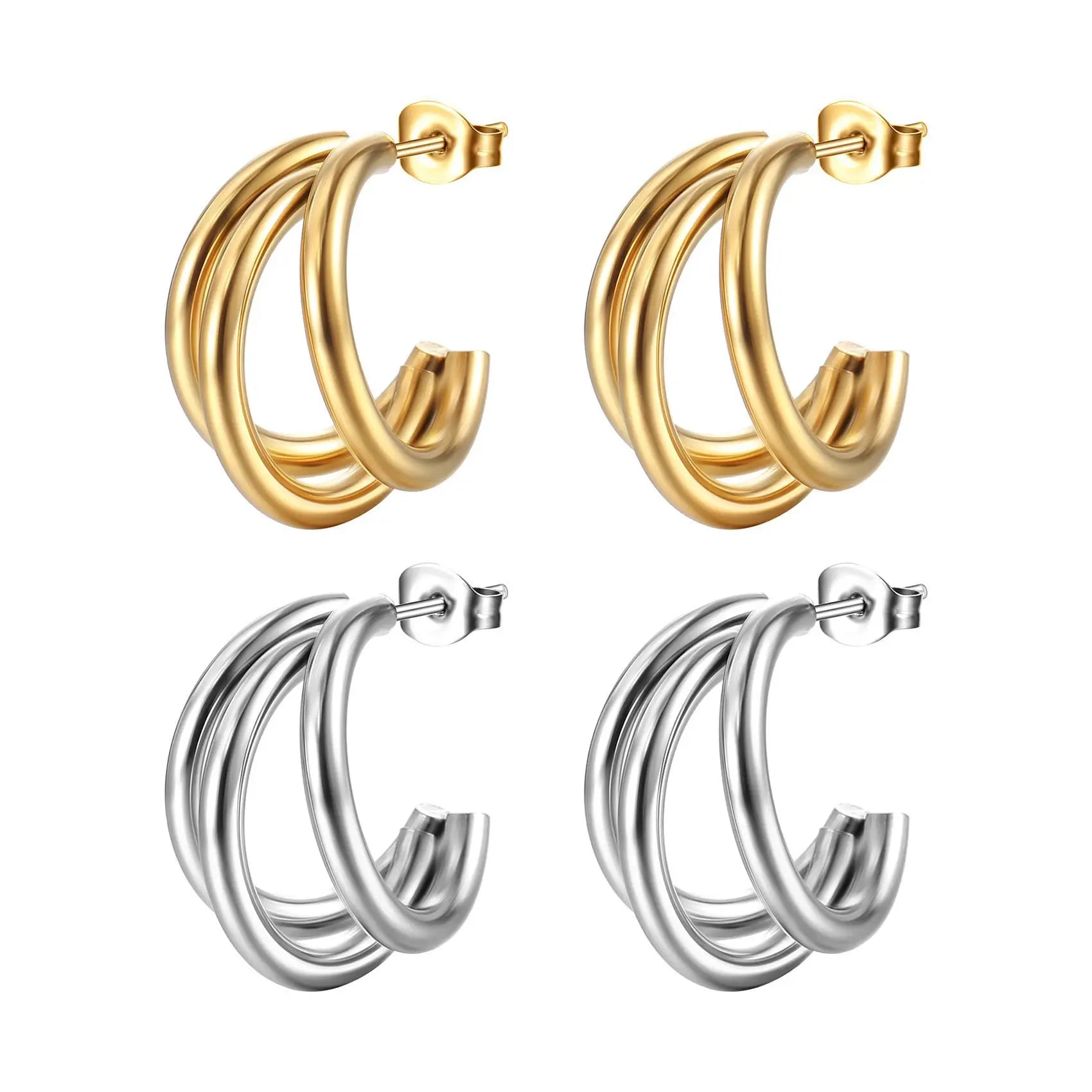 Wholesale Stainless Steel 20mm 3 Wire in One Half Hoop Gold Earrings Jewelry for Women Men China Manufacturer Factory Supplier