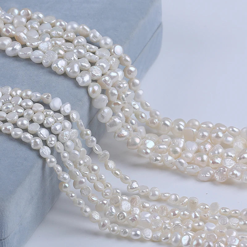 Natural White 4-5/5-6mm Baroque Shape Loose Freshwater Pearls Short Strands 7" with Side Hole for DIY Jewelry Making