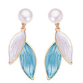 Trendy S925 Silver Needle Stud Earrings Leaf Design Natural  Freshwater Pearl Jewelry