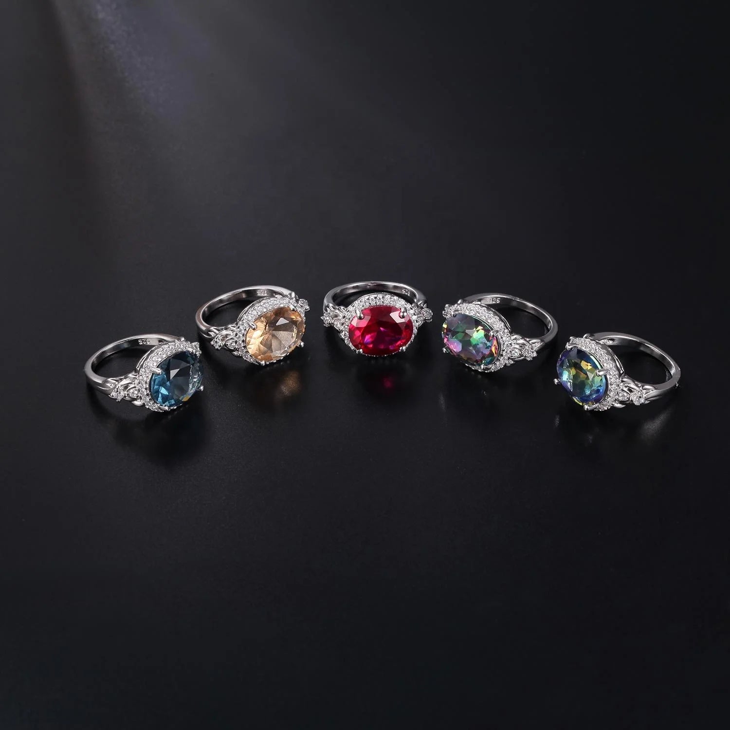 Abiding Oval 10X12 Halo Ring Big Colorful Gemstone 925 Sterling Silver Fashion Engagement Rings Women for Wedding