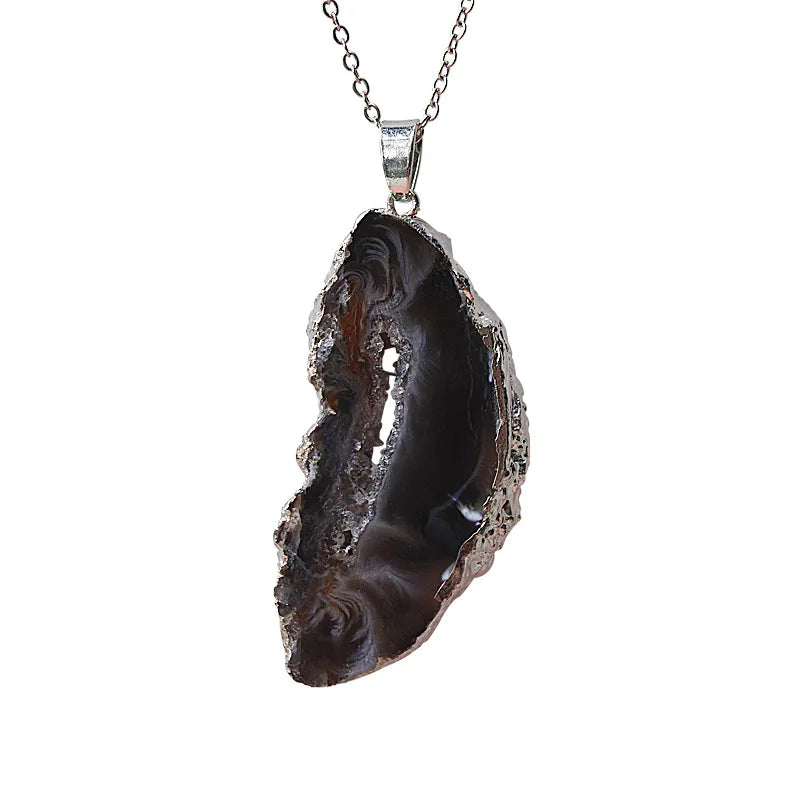Crystal Geode Druzy Agate Inlay Amethyst Fashion Pendant Amethyst Raw Electroplated Necklace