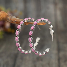 2024 New Circular Valentine's Day Pink Turquoise Earrings Boho Style C Shape Earring for Gift