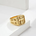Retro Good Quality Stainless Steel Signet Man Rings Cross Waterproof Gold Plated Chunky Jewelry Matching Rings