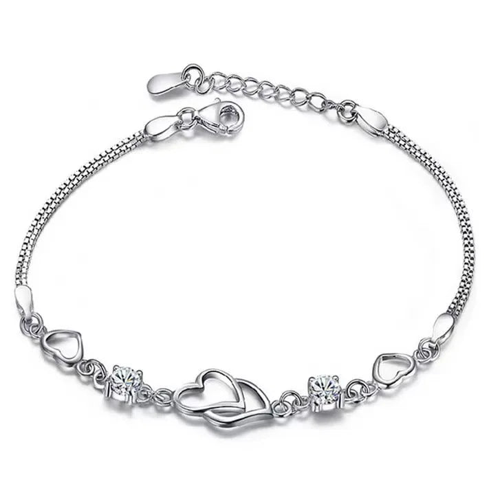 Simple Silver Plated Heart Bracelet Adjustable Heart Bangle Bracelets Wedding Jewelry for Brides Mother's Day Gifts