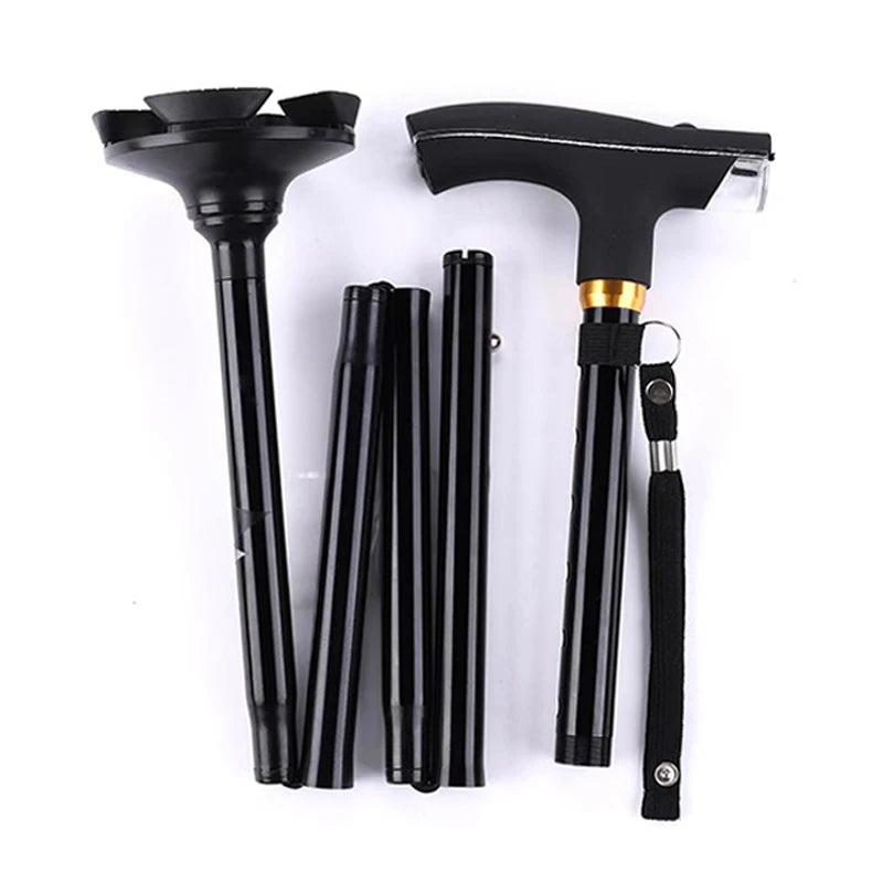 5-section Folding Aluminum Adjustable Walking Cane Stick with Rotatable Tip for Elderly