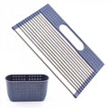 Stainless Steel Foldable Dish Drying Rack Anti-Rust Roll-Up Cover Sink Drainer Utensil Holder 4-Adjustable Home Kitchen