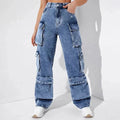 Custom Luxury High Waist Women's Cargo Pants XL Flap Pocket Denim Jeans Loose Fit Manufacturer's Source for Summer Woven Jeans