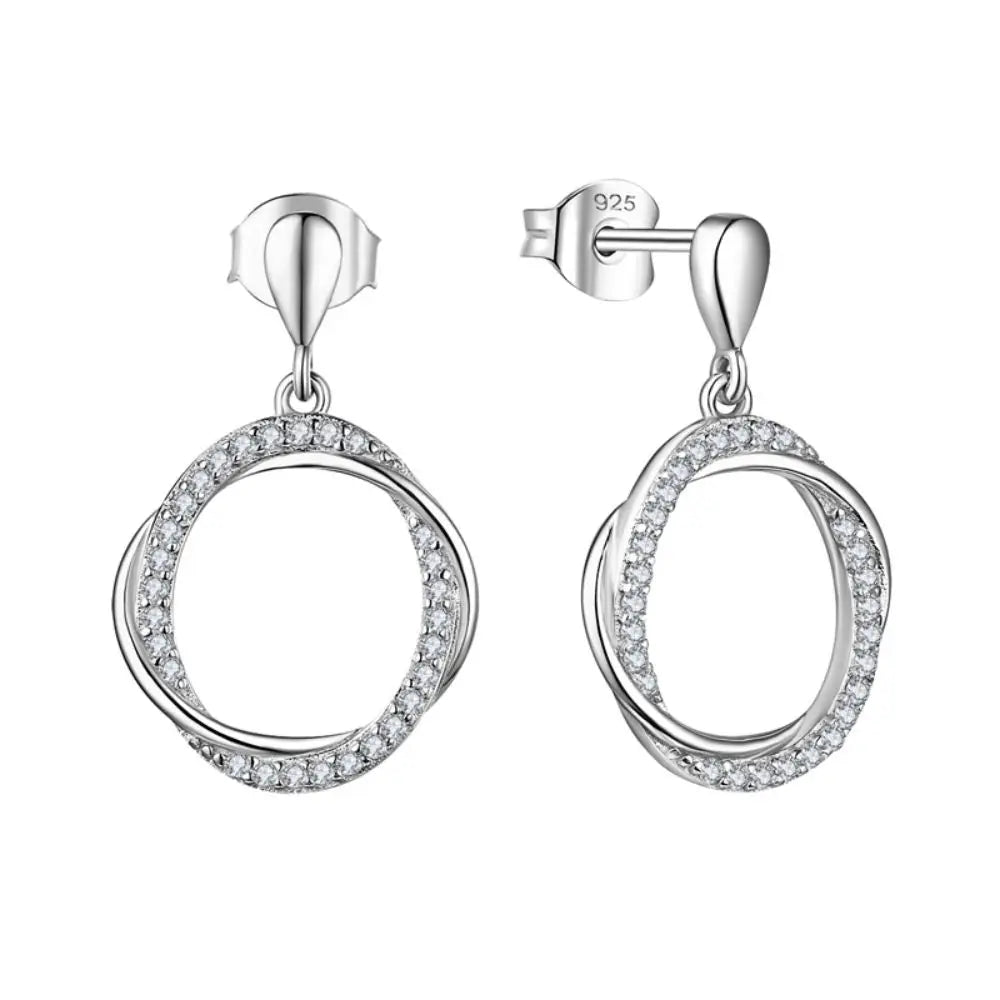 Women'S White Gold Plated Cz Stud Earring Simulated Diamond Round Cubic Zirconia 925 Silver Earrings Set