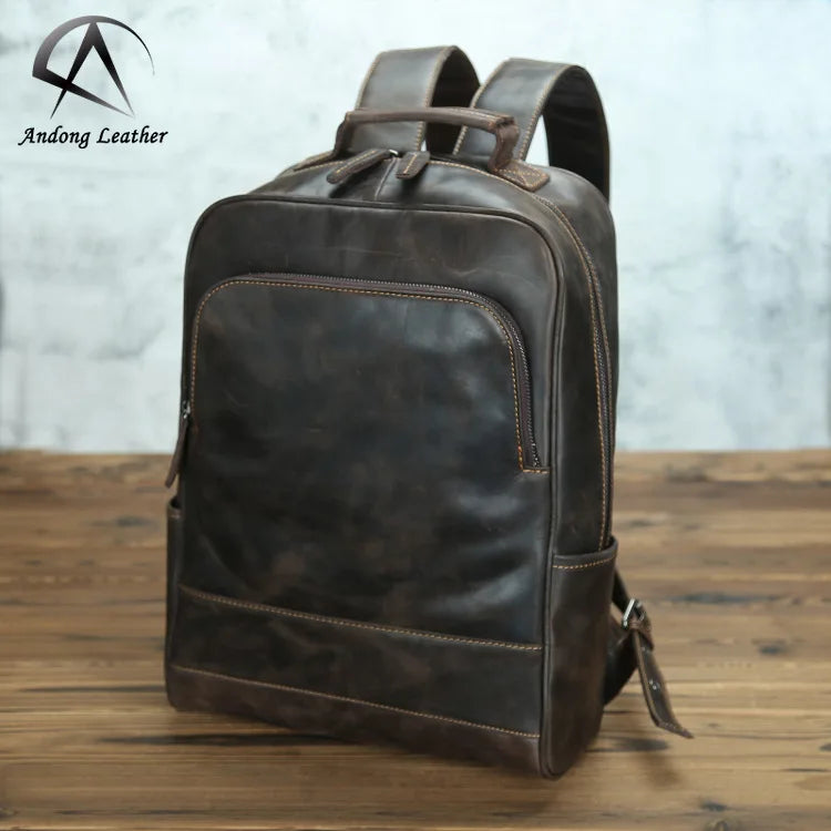 Casual Business Backpack Retro Crazy Horse Leather Men Womensoft 15 Inch Laptop Backpacks Student School Shoulder Bag Genuine