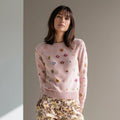 Floral Intarsia Wool Pullover for Women High Quality Casual Winter Cardigan Front Logo Knitted Weaving Method Breathable Feature